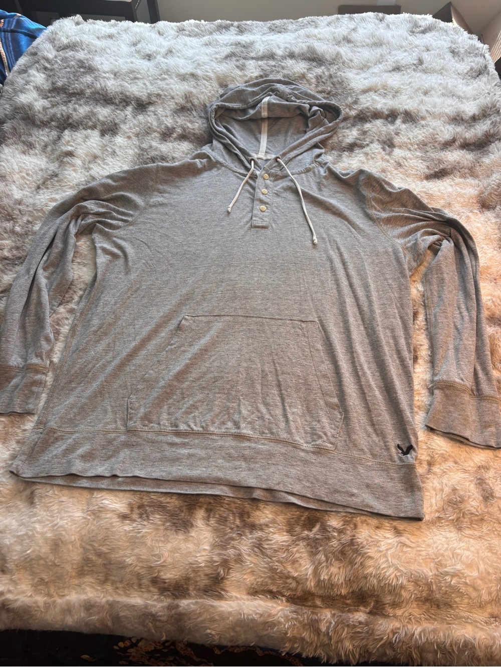 American Eagle Outfitters Light Gray Hooded Henley Pullover